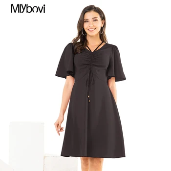 

Mlybovi Short Black Plus Size Red Solid V Neck Slim Dress Women Spring Office Lady Bodycon Basics Plus Size Long Dresses