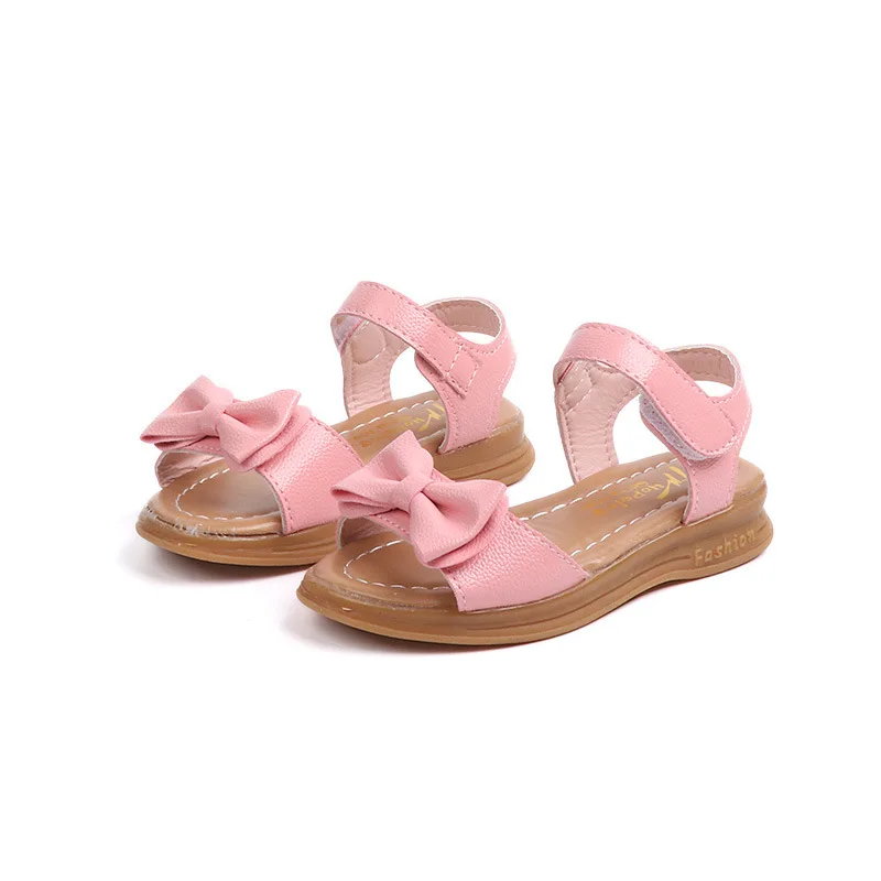 Детские сандалии, летняя обувь на плоской подошве пляжные сандалии для детей ясельного возраста Туфельки для принцесс с бантиком большие детские сандалии для девочек 1 2 3 4 5 6 7 8 9 10 11 для детей 12 лет - Цвет: pink