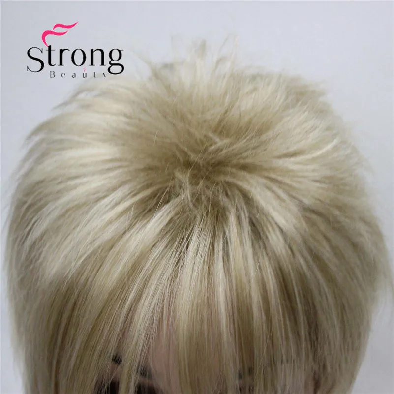 RG-9754 #15BT613 Asymmetric side bangs blonde short straight synthetic women's wig (2)
