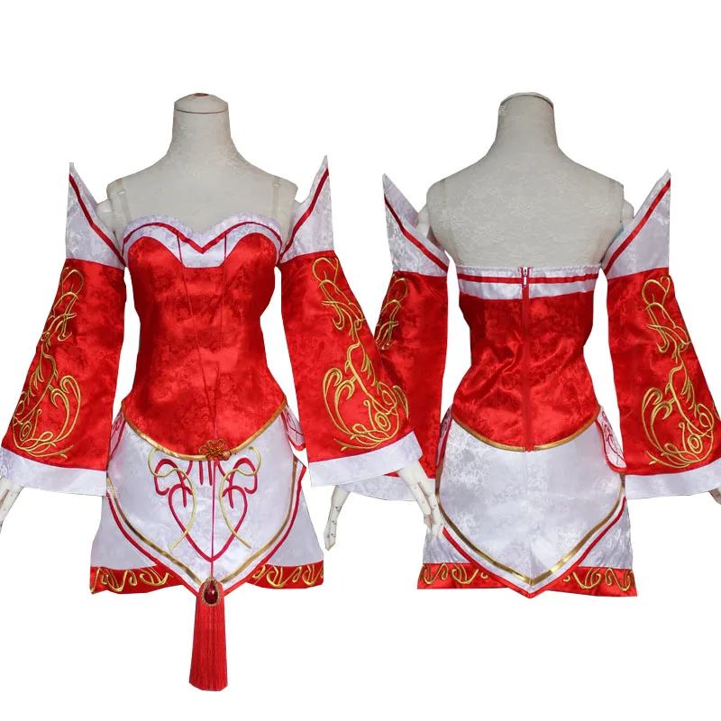 

LOL Ahri Cosplay Costumes The Nine-Tailed Fox Red Dress Game Cosplay Uniform Sexy Women Tops Skirts Wigs Set Drop Ship