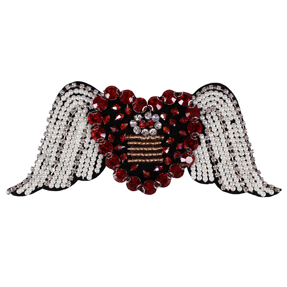 1piece heart with wings embroidery diy design beading patches applique