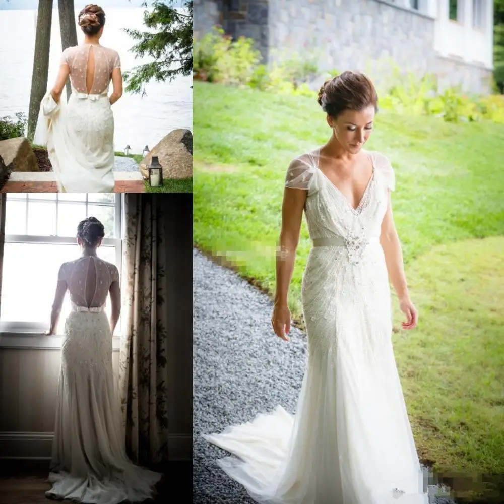 Винтажные Свадебные платья Грейт Гэтсби с рукавом v-образным вырезом блестящие Роскошные бисерные кружева сад русалка свадебное платье для приема