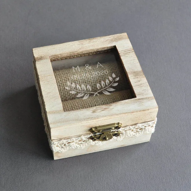 Custom Wedding Ring Box,Rustic Wooden Ring Bearer Box,Engraved Name & Date Wedding ring box,Wedding Gfit,Anniversay Gift NO.4