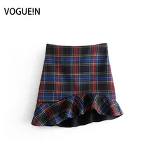VOGUEIN новые женские винтажные пледы и клетчатые печати Асимметричный мини-юбка на молнии