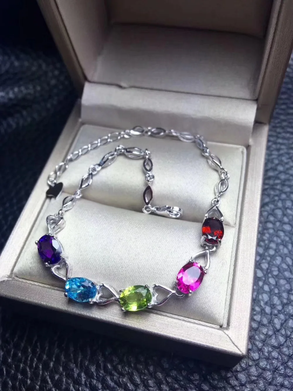 

Natural Multicolor topaz peridot gem Fashion heart Bracelet Natural garnet Bracelet 925 silver bracelet women party Jewelery