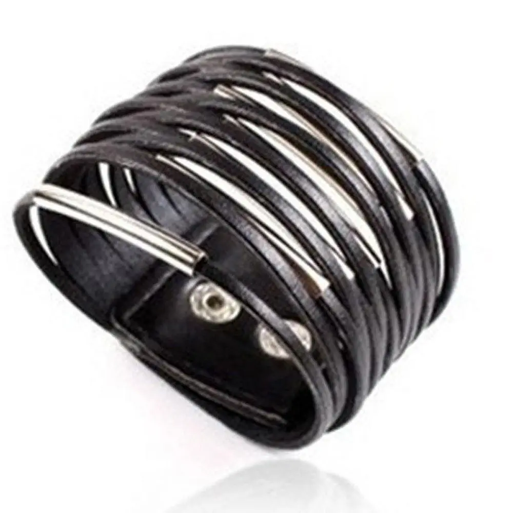 

Women Men Wide Leather Bracelets & Bangles Black Pink White Leather Multilayer Bracelets Unisex Jewelry