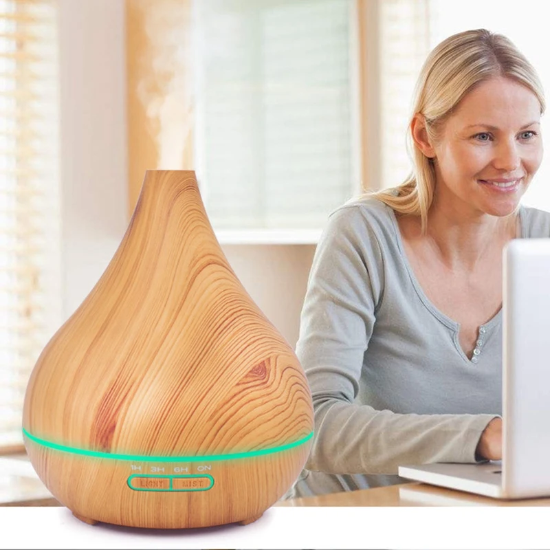 

400Ml Aroma Air Diffuser Wood Ultrasonic Air Humidifier Essential Oil Aromatherapy Cool Mist Maker For Home Us Plug