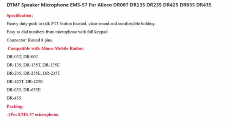 Oppxun DTMF Динамик микрофон EMS-57 для Alinco dr06t dr135 dr235 dr425 dr635 dr435