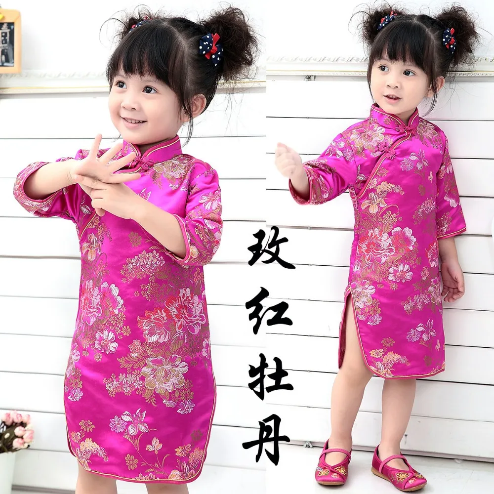 Традиционное китайское платье Ципао для девочек костюм три четверти Тан для маленьких девочек