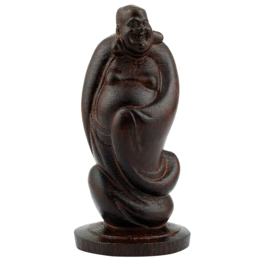 

TUMBEELLUWA Handcraft Sandalwood Happy Lucky Buddha Figurines Home Guardian 3 inches