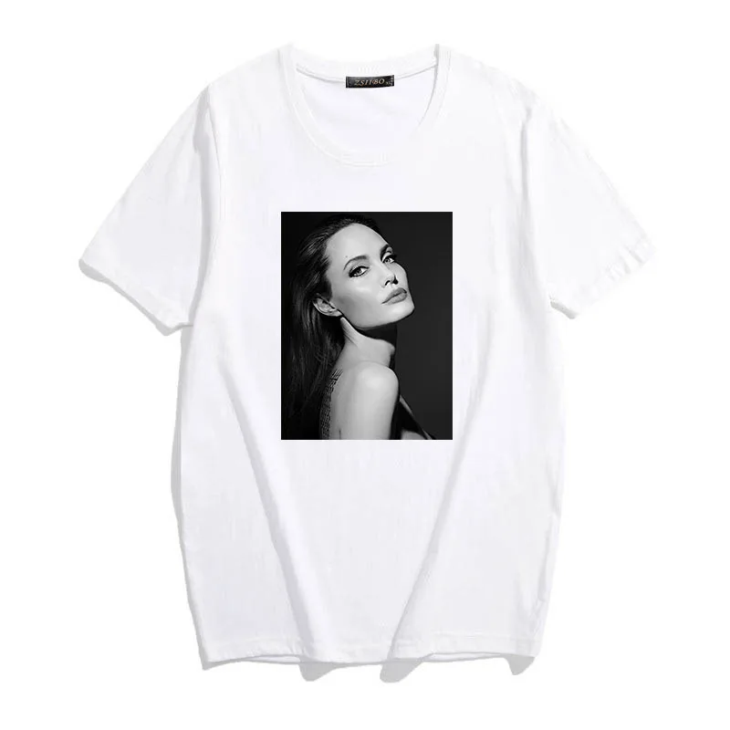 Женская Винтажная Футболка с принтом Angelina Jolie летняя повседневная свободная