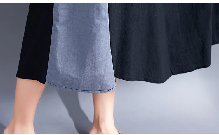 Dress Women Plus Size Patchwork Black Vintage Maxi Dress Long Sleeve 2019 Elegant O-neck Cotton Linen Dress Woman Robe Femme 6