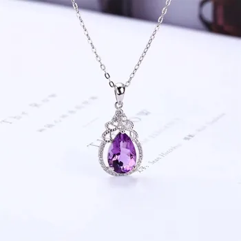 

wholesale luxury trendy 925 sterling silver natural amethyst gemstone pendant necklace for wedding engagement