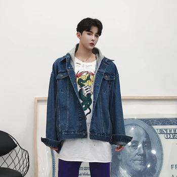 

2018 fashion hooded Loose New outerwear jean jacket men Slim Fit Casual Men Fashion