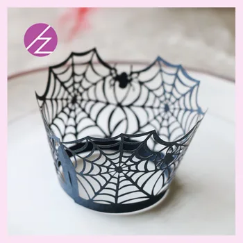 

50Pcs/Lot Happy Halloween Spider Web Pattern Cupcake Wrapper Laser Cut Carved Cake Decor Carnival Party Decorations