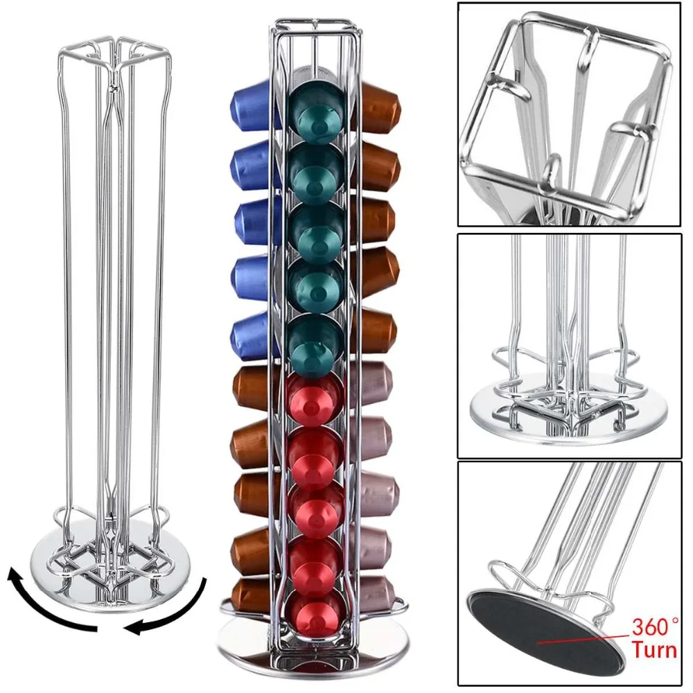 

360 Rotating 40 Capsule Coffee Pod Holder Capsules Dispensing Tower Stand Fits for Nespresso Capsule Storage Coffee Stand 2019