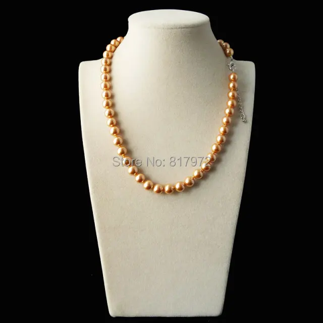 Женское Ожерелье 8 мм глубокий золотистый цвет, Круглый бисер натуральный Южно-морской корпус жемчужное ожерелье модный изюминка