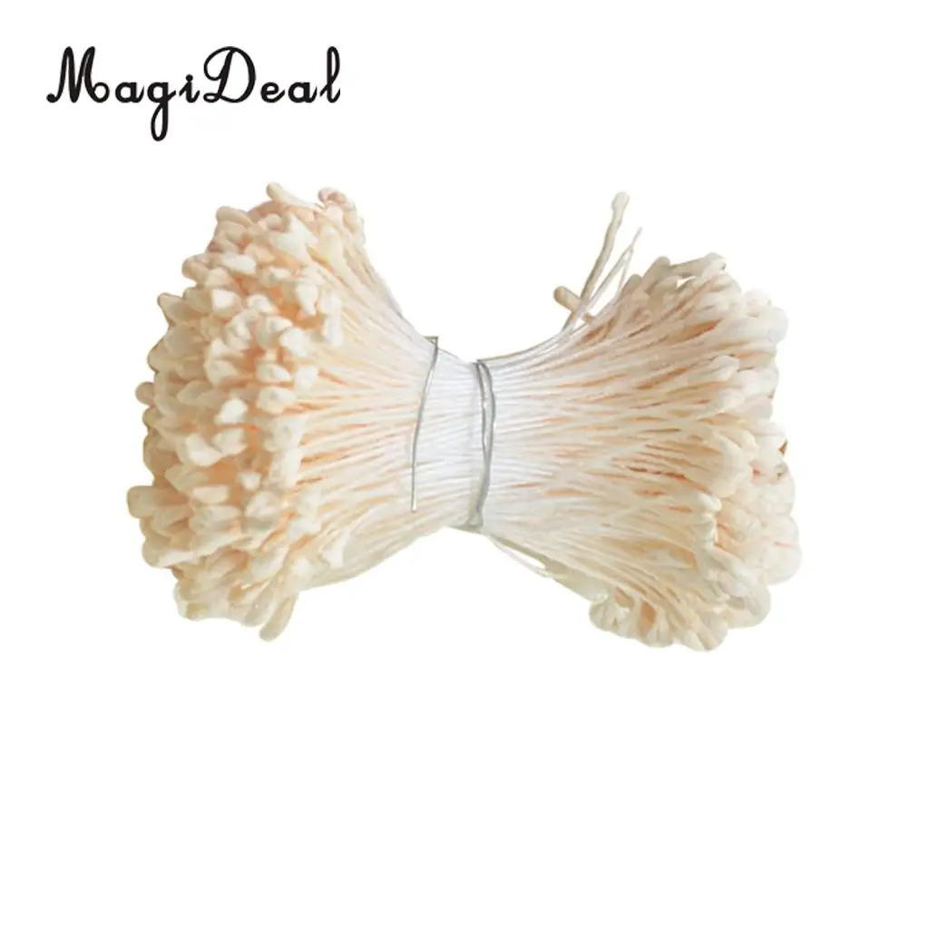 MagiDeal 360 Pieces 6cm Artificial Pearl Double Heads Flower Stamen Pistil beige Wedding Bouquet Hair Accessories