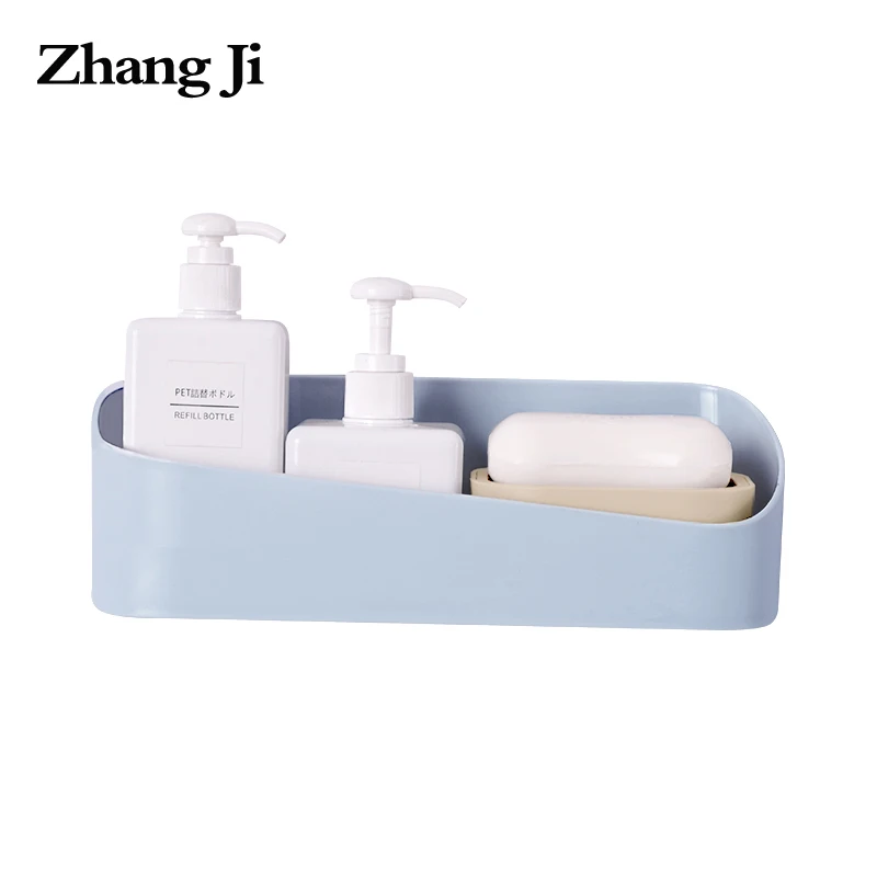 Zhangji высокое качество Ванная комната Кухня без сверла ABS бесследная Полка Стеллаж самоклеящаяся настенная коробка для хранения аксессуары для ванной комнаты