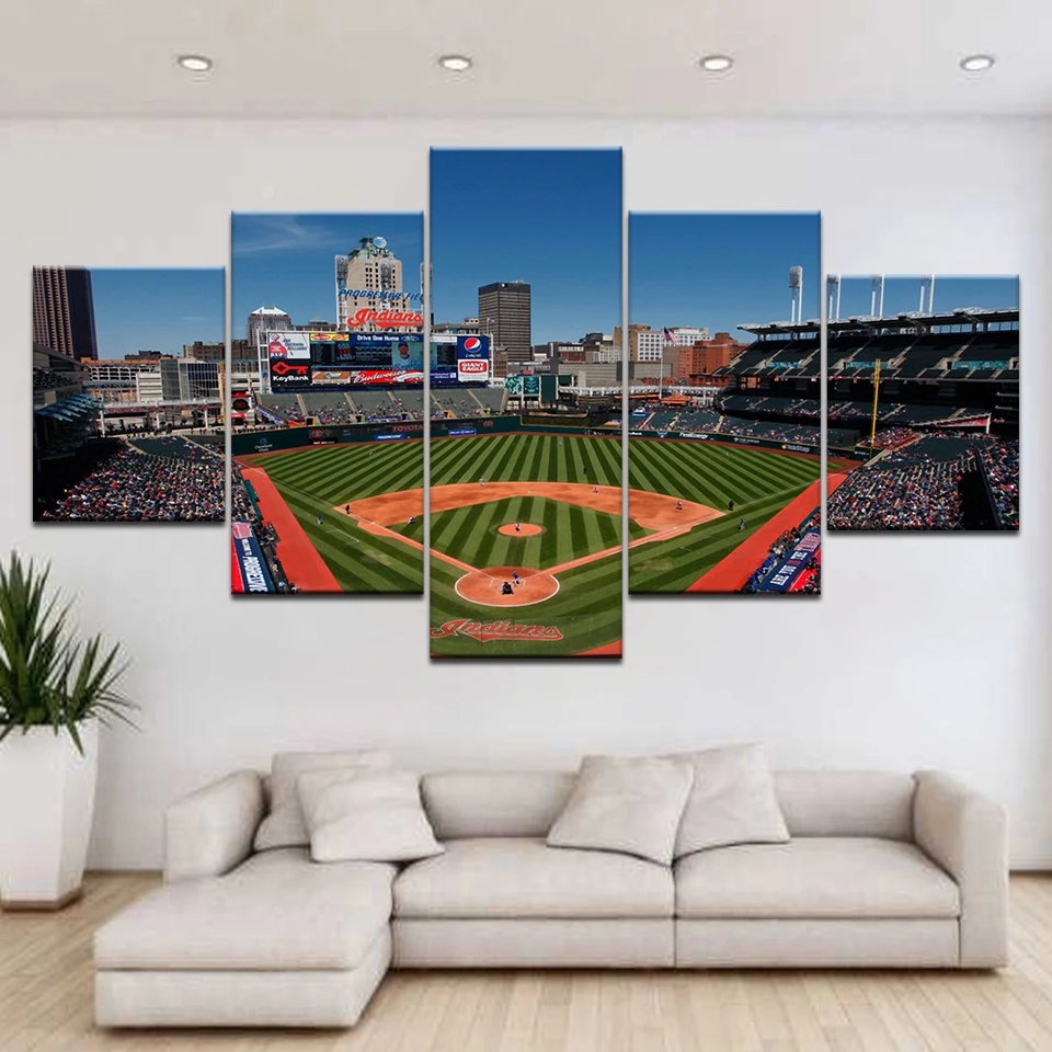 5 Panel HD Printing Canvas Painting Sports Baseball Field Wall Art