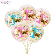 FENGRISE 1st Birthday Balloons Blue Pink Baby Shower Party Decoration 1 One Year Confetti Balloon Blue Pink Kids Favors