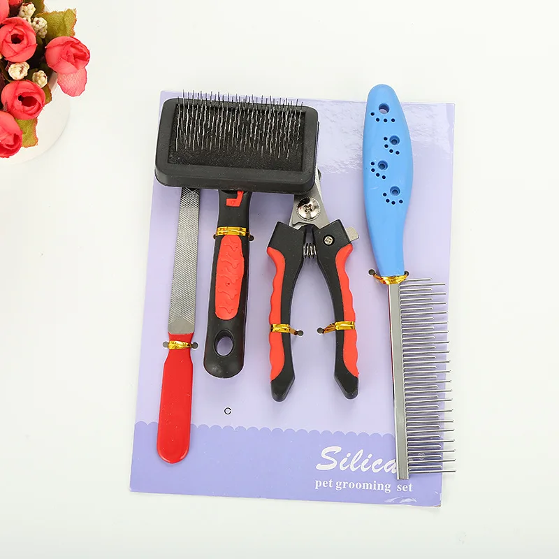

4pcs/set Professional Pet Dog Grooming Comb Brush Nailclipper Nail polisher Straight Thinning Curved With Comb Cat Hair Shears