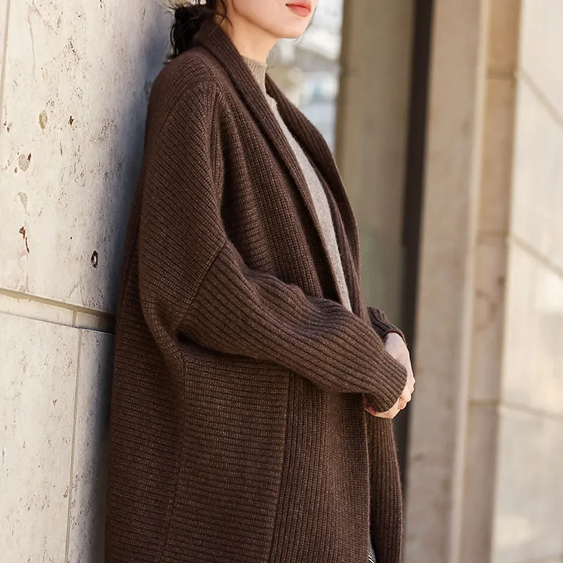 

BARESKIY cashmere sweater female wool knit cardigan long loose large size sweater multicolor coat coat brand women's clothing