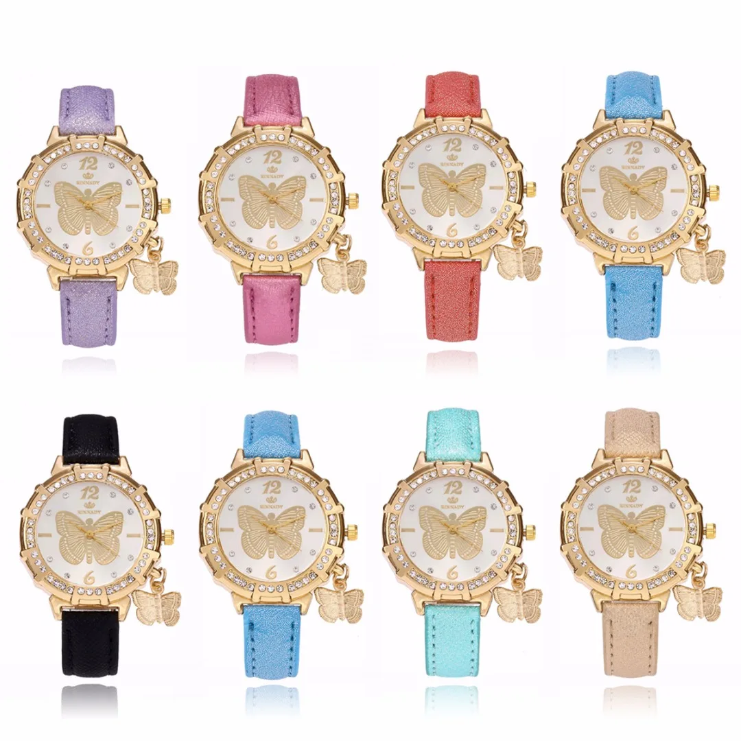 

Shellhard 1pc Luxury Womens Crystal Rhinestone Leather Bracelet Dress Watches Butterfly Pendant Quartz Wristwatch