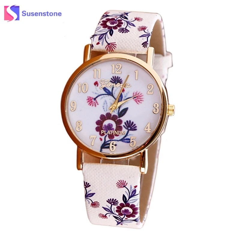 

Vogue Vintage Flower Patterns Leather Band Analog Quartz Watch Ladies Casual Wrist Watches for Women Lady relogio relojes