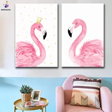 DIY цветные картинки по номерам с цветами Фламинго Картина Рисунок Живопись по номерам рамка домашний декор две части