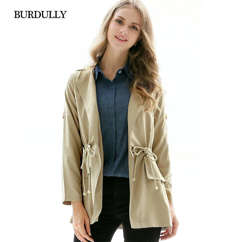 BURDULLY 2018 Ladies Classic Spring Thin Trench Coat For Women Autumn Windbreaker Female Turn down Collar Overcoat Outerwear BURDULLY 2018 Ladies Classic Spring Thin Trench Coat For Women Autumn Windbreaker Female Turn down Collar Overcoat Outerwear