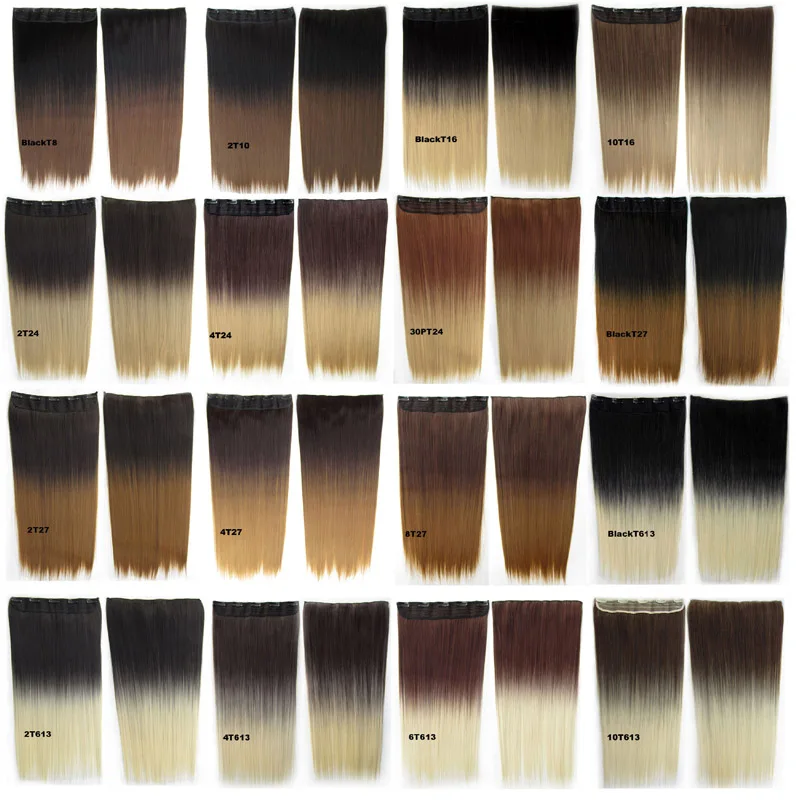 jeedou Gradual Ombre Color Straight Hair Clip in One Piece 5Clips Hair Extension 60cm 130g Synthetic Brown Black Balayage