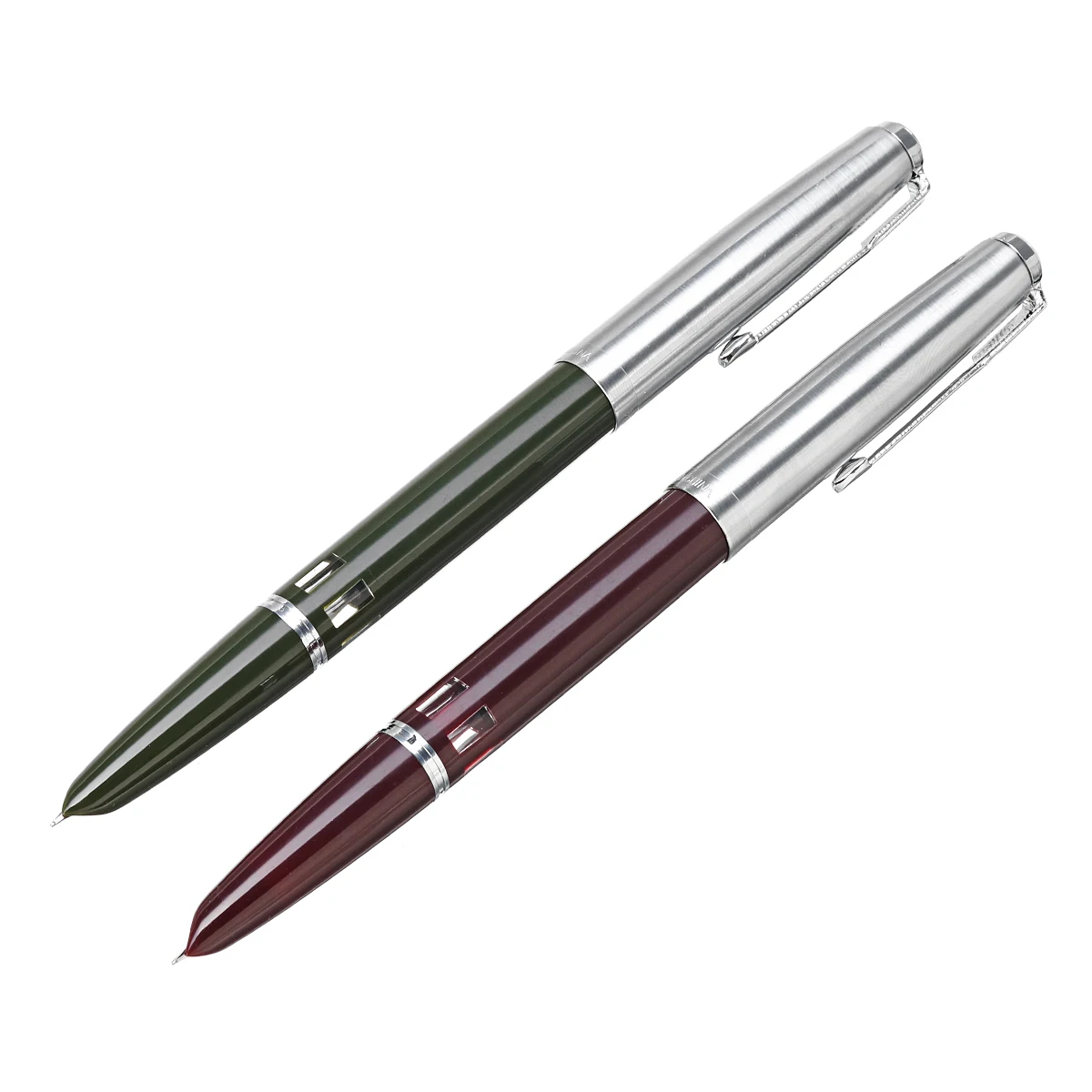 

0.5mm Fountain Pen Push Cap Iridium Point Fine Nib Writing Supply Fountain Pen 2 Color Red Green Stainless Steel