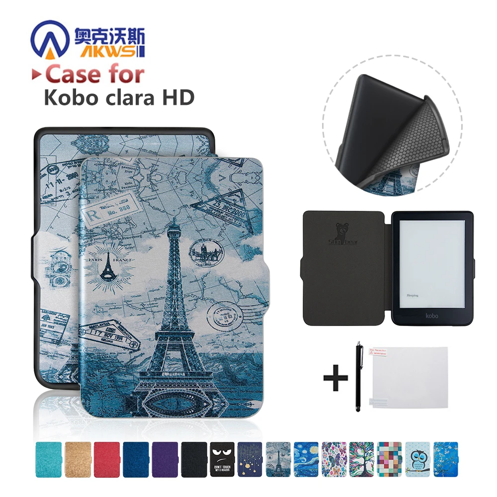 

Silk Pattern Case for New Kobo Clara HD 6'' E-book Stand Smart Cover+free Gift