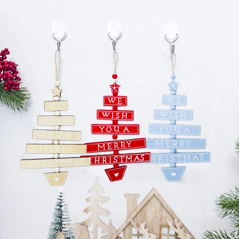 

DIY Christmas Xmas Tree Pendant Decor Wooden Plaque Hanging Ornament Tree-shaped 1PC New Painted Fashion