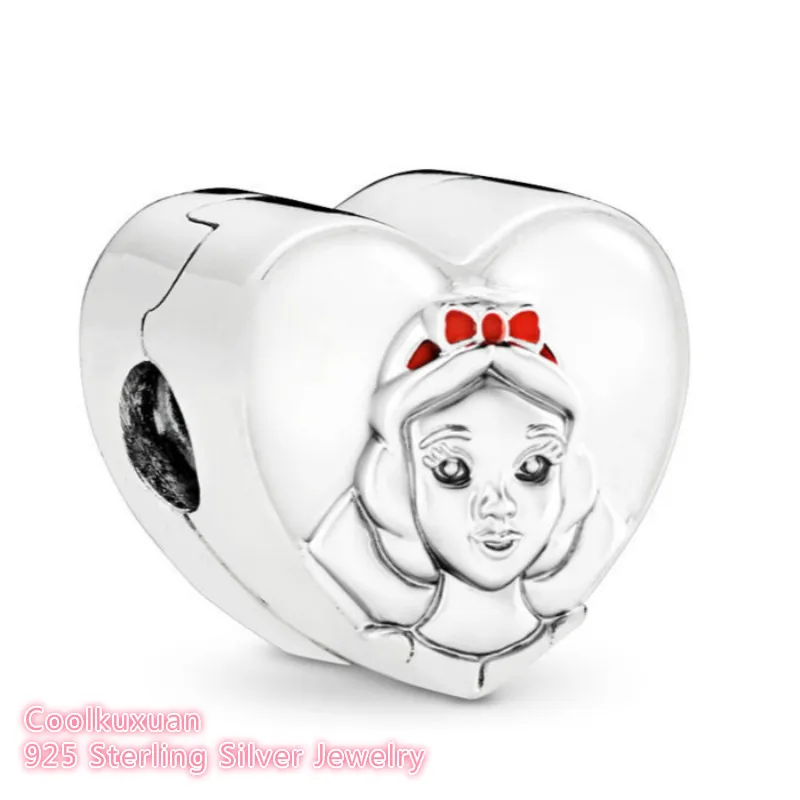 

100% 925 Sterling Silver Snow White Portrait clip Charm, Mixed Enamel beads Fits Original Pandora bracelets Jewelry Making