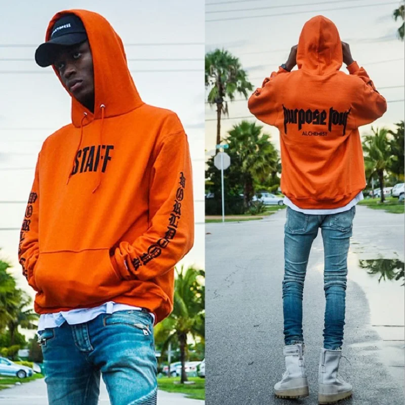 

Tide brand men's hip hop high street Bieber with the oversize loose orange plus velvet hooded sweatshirt coat