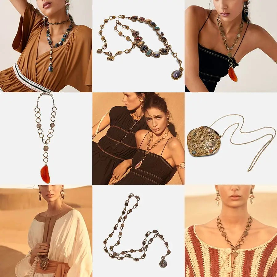 

Dvacaman ZA Long Beads Pendant Necklace Women Bohemian Metal Maxi Chain Choker Necklace Wedding Party Statement Jewelry Bijoux