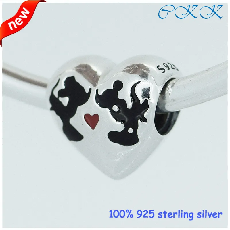 

Beads 100% 925 Sterling Silver Minnie & Mickey Kiss Charm Beads for Jewelry Making Fit Bracelets DIY YL127