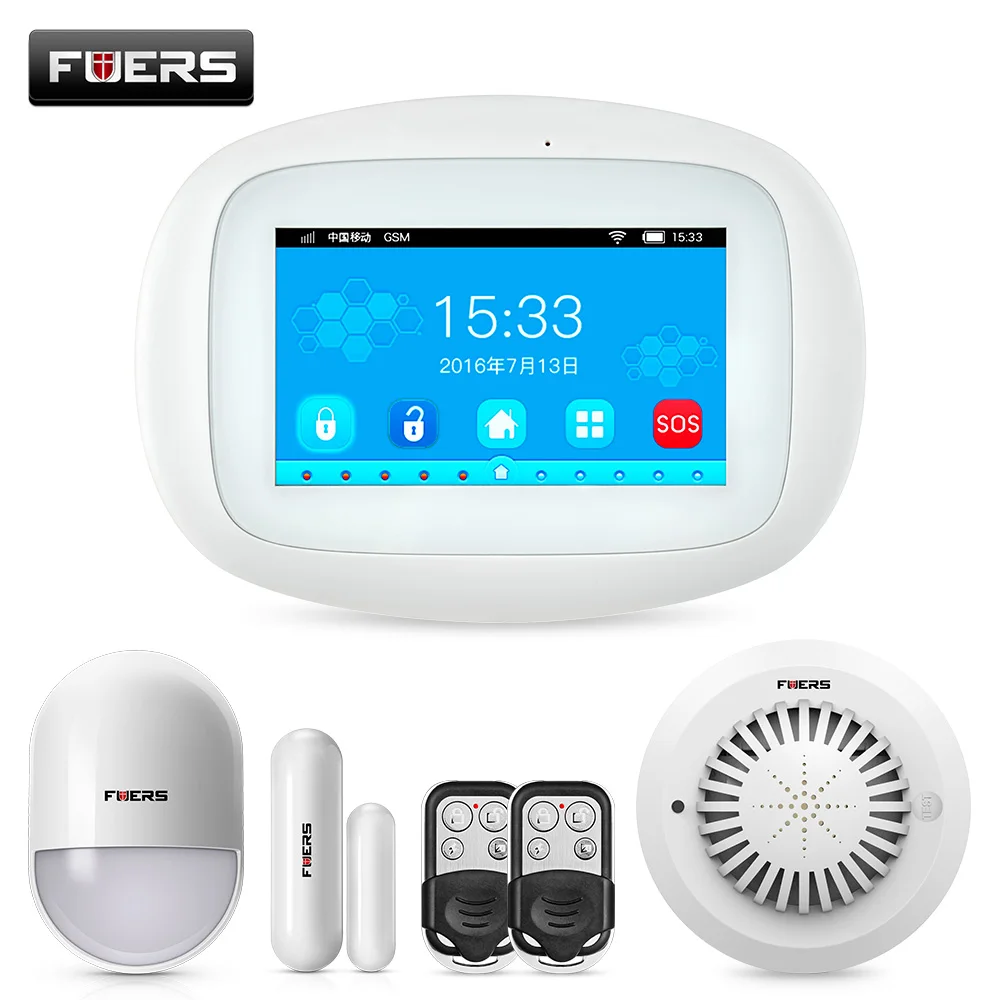 

FUERS K52 4.3 inch TFT Color Screen Tablet WIFI GSM Home Security Alarm System APP Control PIR Motion Sensor Door Smoke detector