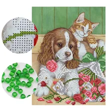 Embroidery Stitch Bead Wall-Dec Precise DIY Needlework Scenic-Pattern Dog Cat Printed