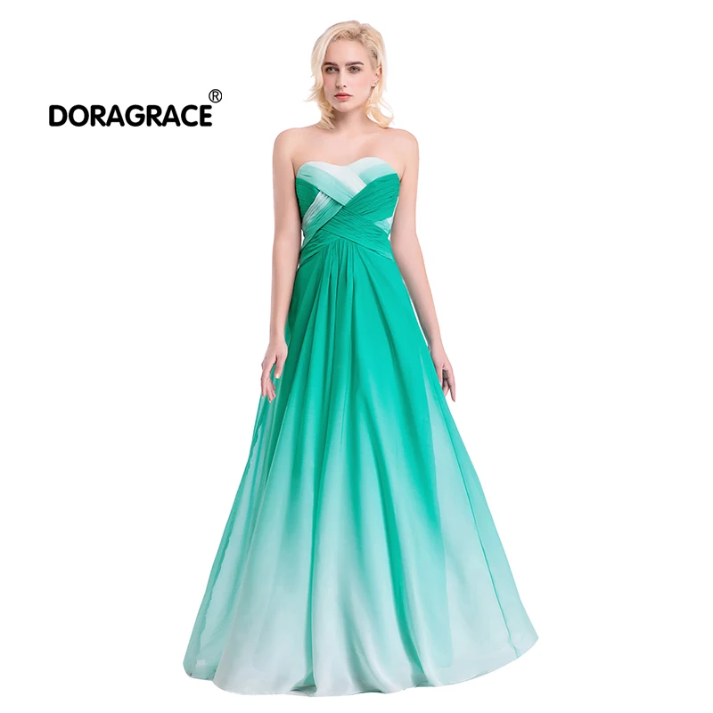 

Doragrace Simple Elegant Strapless Sleeveless Long Chiffon Gradient Evening Dresses Prom Gowns Plus Size