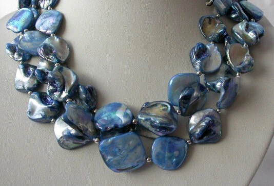 

classic 3strands 20mm baroque blue shell pearl necklace AAA style Fine Noble real Natural free shipping