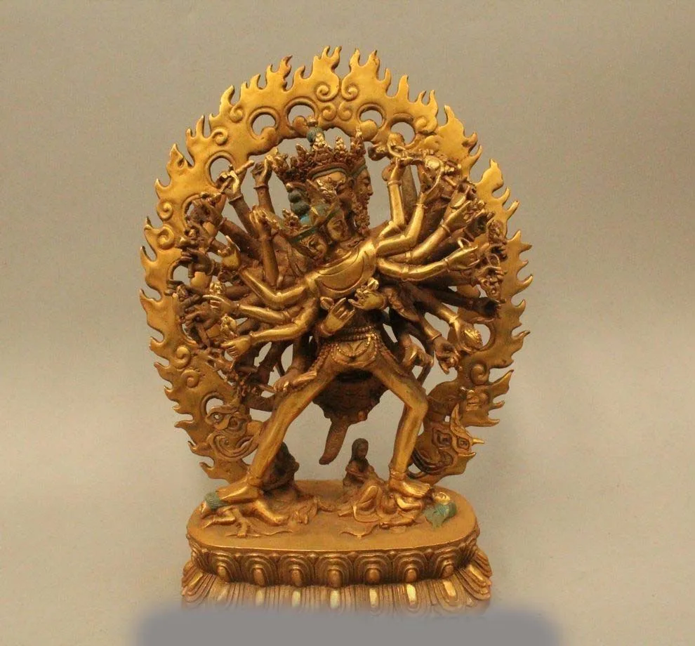 

12"China Tibet Buddhism Folk Bronze Gild 1000 Arm Kalachakra Buddha Statue
