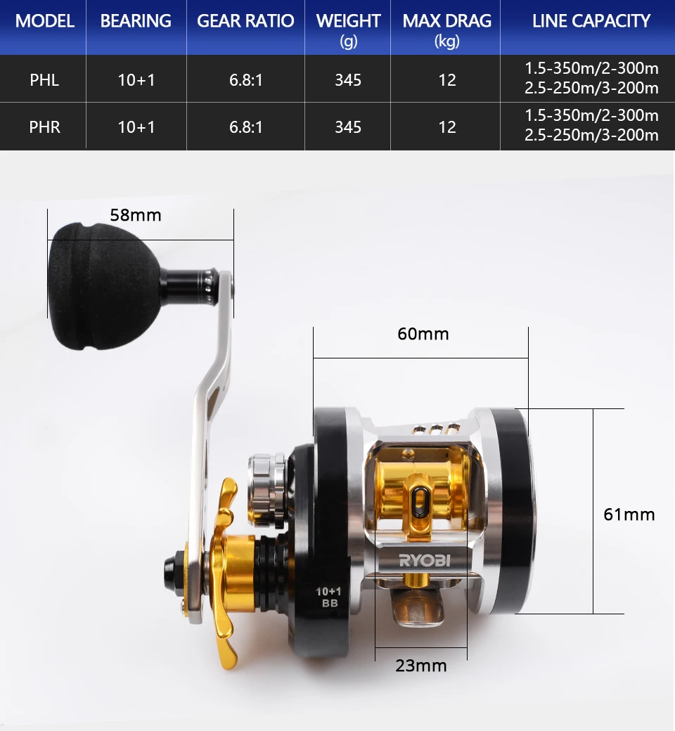 RYOBI VARIUS GA C3030 Рыболовная катушка Рыболовная колесная приманка литейная катушка 6,8: 1 Передаточное отношение 11BB полностью металлические океанские рыболовные колеса