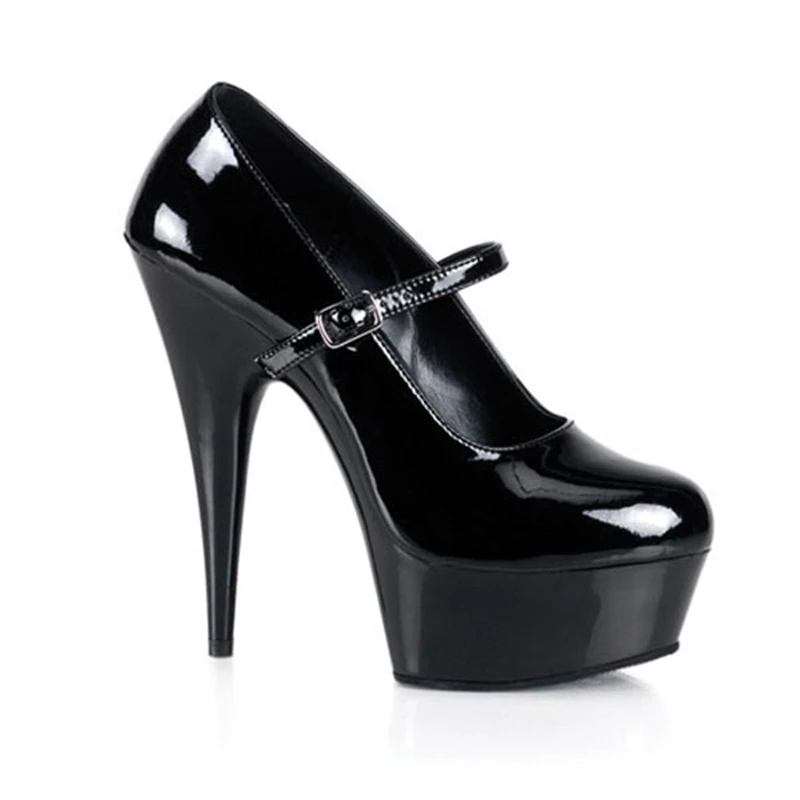 LAIJIANJINXIA/пикантные туфли с открытым носком на ремешках 15 см; туфли-лодочки на платформе; обувь для вечеринок; женские вечерние туфли-лодочки на очень высоком каблуке для танцев - Цвет: Черный