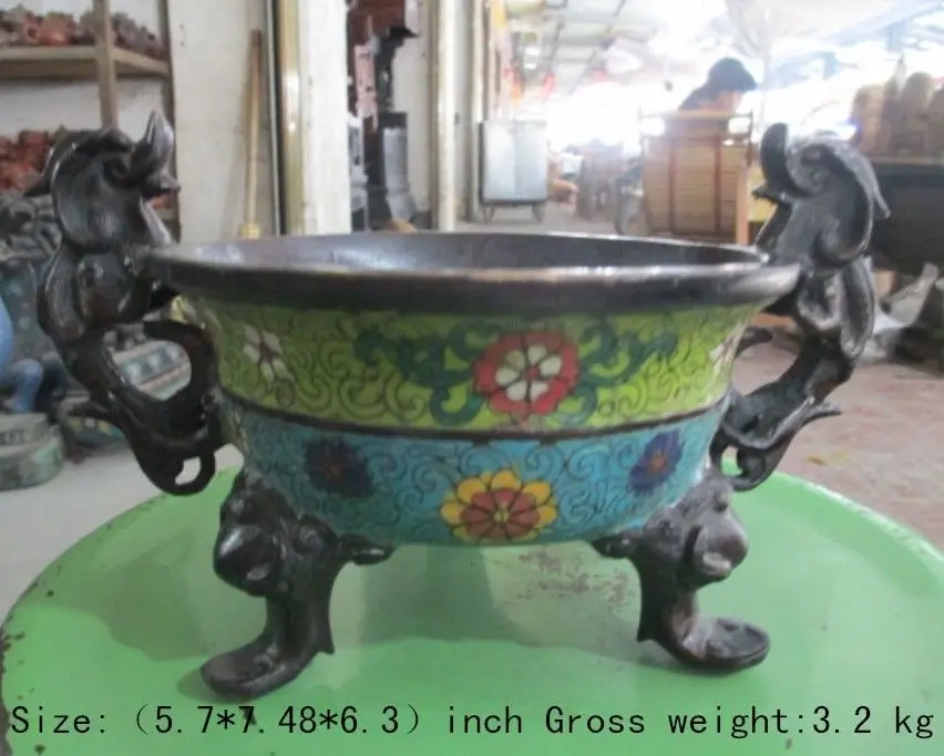

7.48 inch/copper cloisonne drakes, three legs in ancient China incense burner