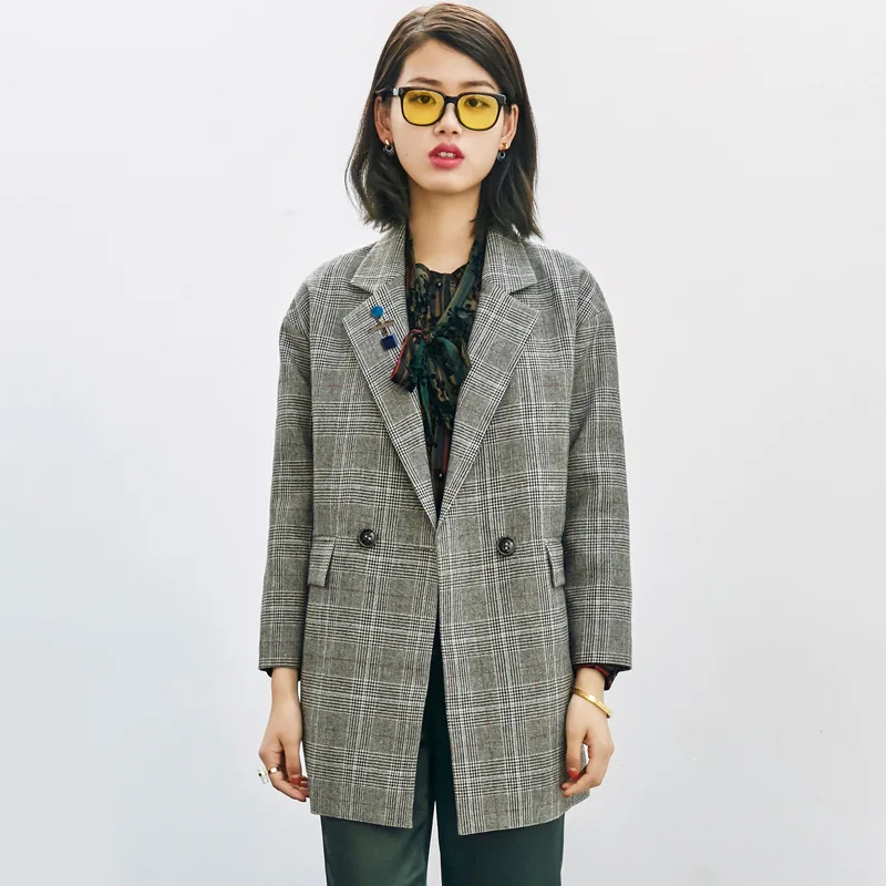 2018 Winter Autumn Women Suits 2 Piece Set Plaid Jacket