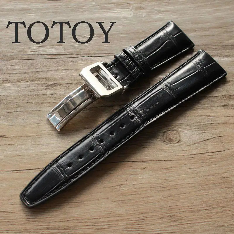 TOTOY Handmade Crocodile Leather Watchbands, 22MM Folding Buckle Men's Leather Watchbands, Fast Delivery TOTOY Handmade Crocodile Leather Watchbands, 22MM Folding Buckle Men's Leather Watchbands, Fast Delivery