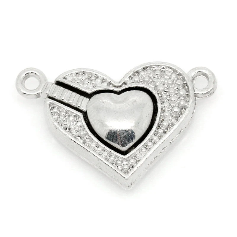 5PCs Clasps Jewelry Findings Love Heart Silver Tone 25x16mmin